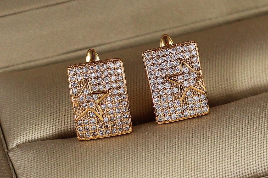 Серьги Xuping Jewelry Прямоугольник со звездой 1,4 см Золотистый (2270181409)