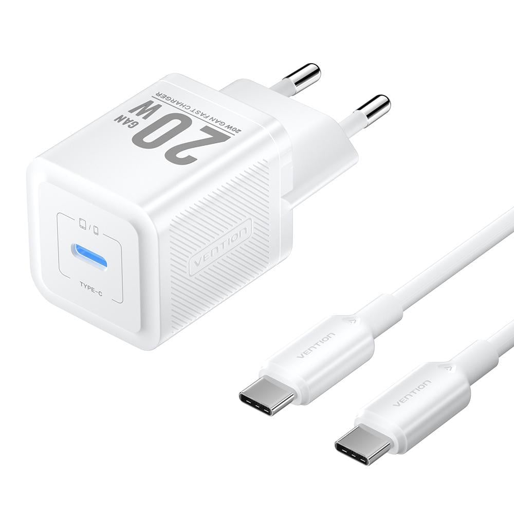 Зарядний комплект GaN Vention 20 Вт/USB-C 1 м Білий (TZ-FEPW0-EU-01)