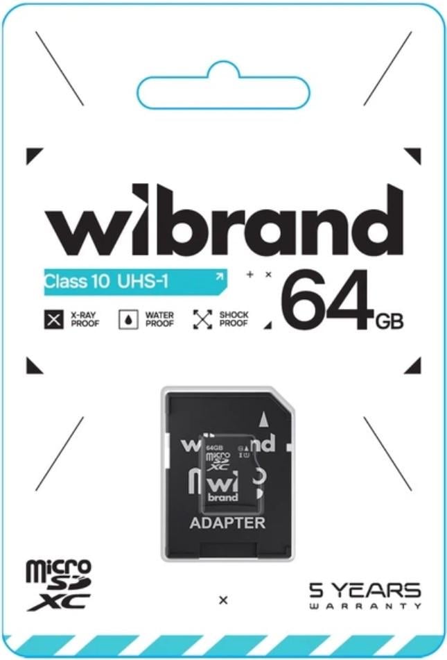 Карта памяти Wibrand 64 Гб microSDXC UHS-1 U1 class 10 Adapter SD (38827081)