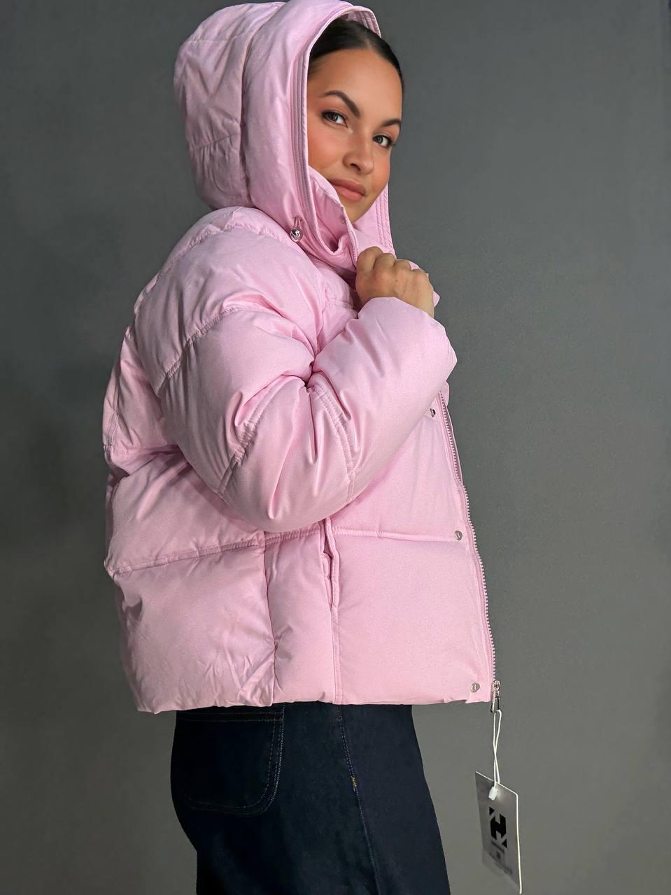 Куртка женская HAIZIYUAN 8589 средней длины с капюшоном XL Розовый (4803) - фото 9