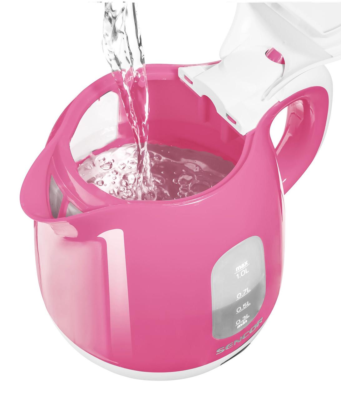 Электрочайник пластиковый дисковый Sencor SWK 1018RS 1 л Розовый/Белый - фото 8