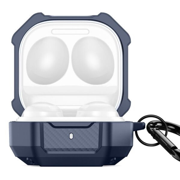 Чехол противоударный Dux Dusis SEGA для наушников Samsung Galaxy Buds 2 Pro/2/Pro/Live/FE с карабином Синий (00011)