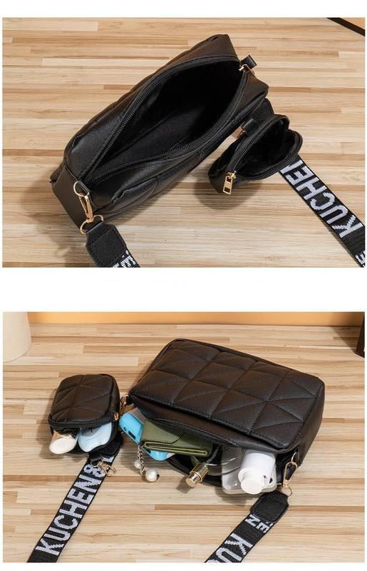 Сумка месенджер жіноча з плечовим ремінцем та гаманцем Чорний - фото 7