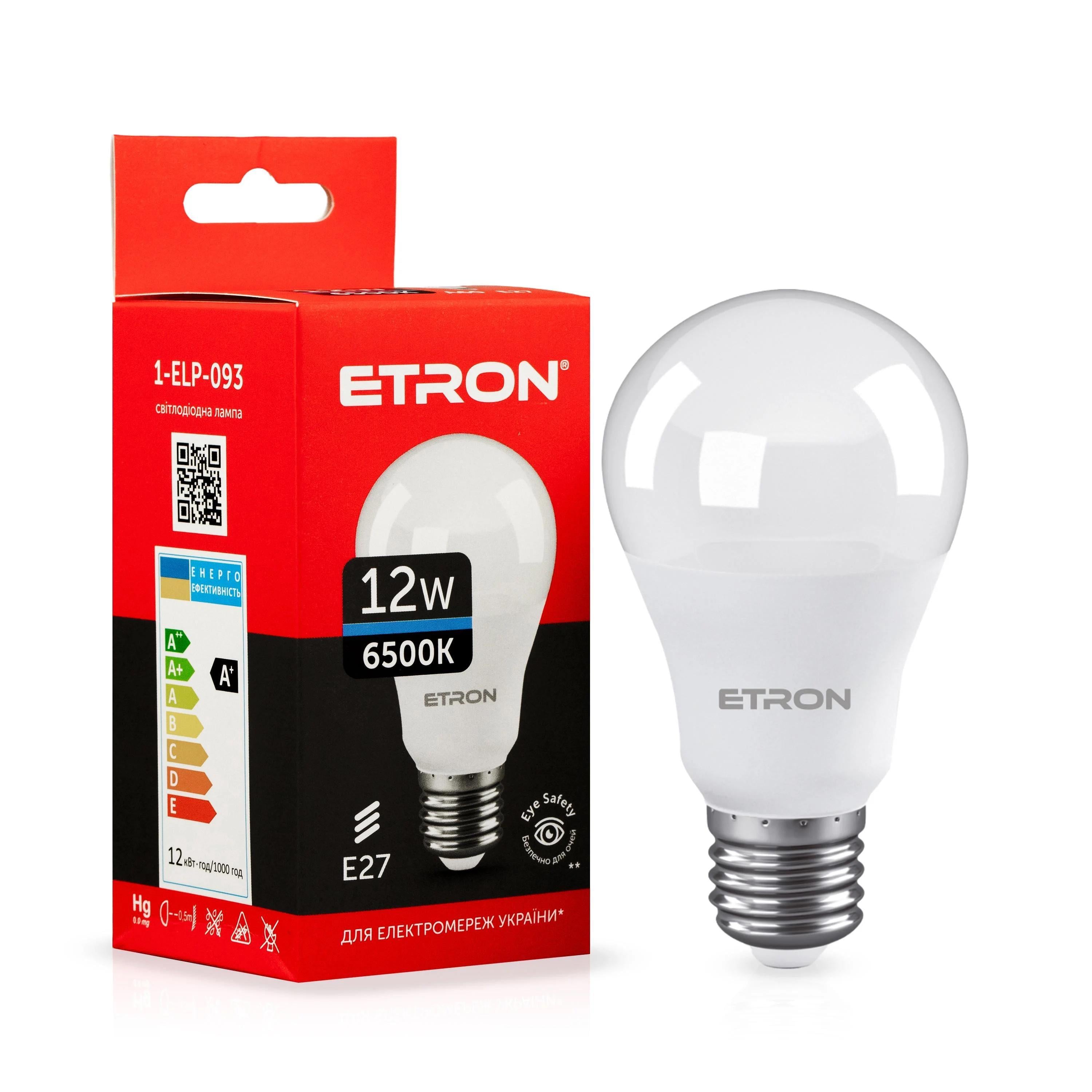Світлодіодна лампа ETRON 12W A60 6500K E27 Холодний білий (1-ELP-093)