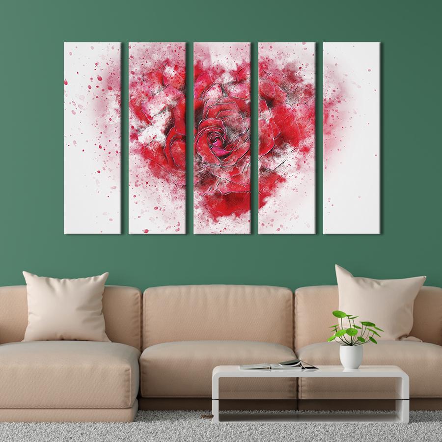 Картина на холсте Акварельные розы в форме сердца 155x95 см (821-51)