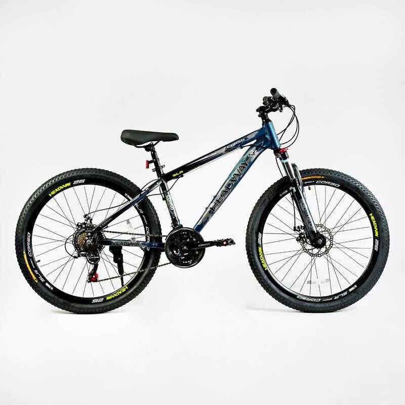 Велосипед спортивный Corso HEADWAY 26" 21 скоростей алюминиевая рама 15" переключатели Shimano Gray/Blue (138276)