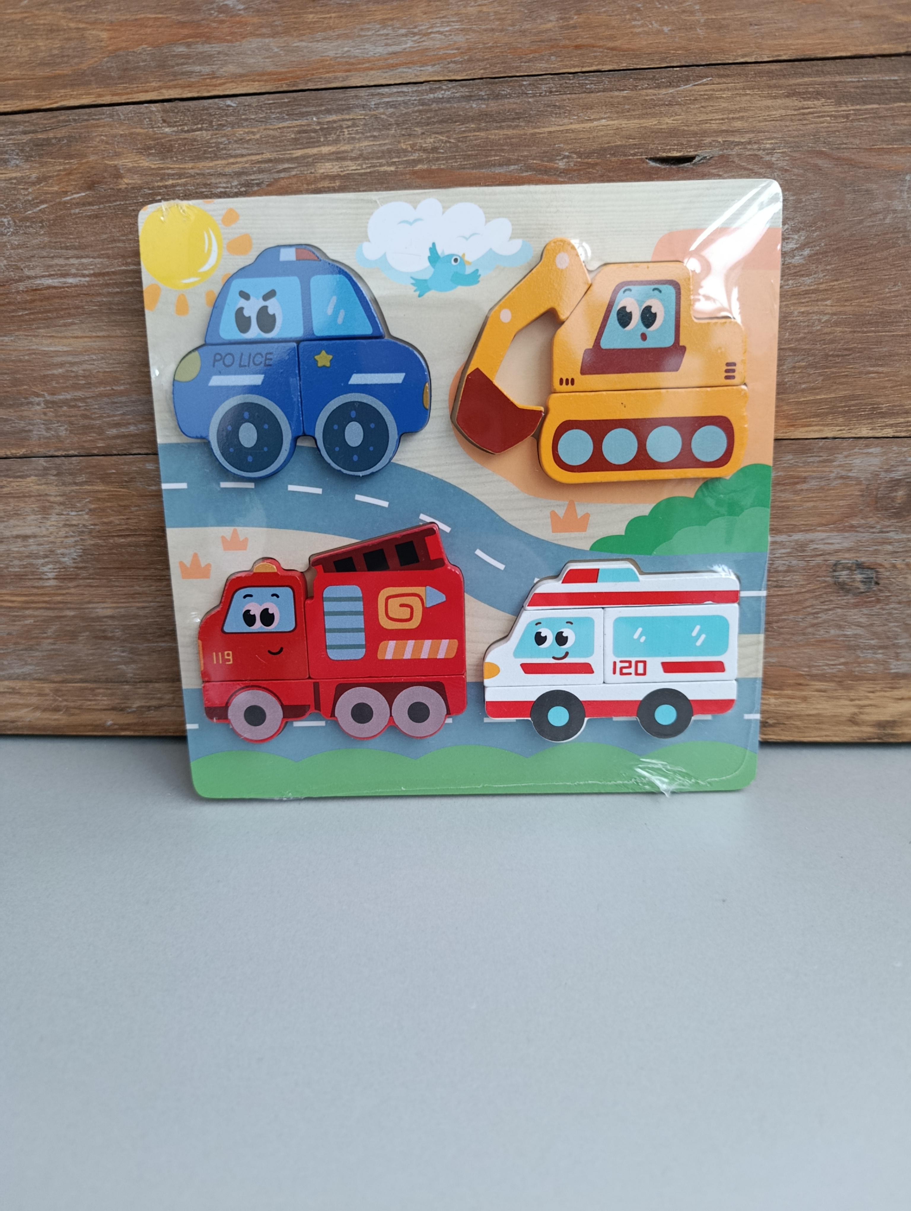 Пазл розвивальний для малюків Машини дерев'яний машини 4 фігури (34032426)