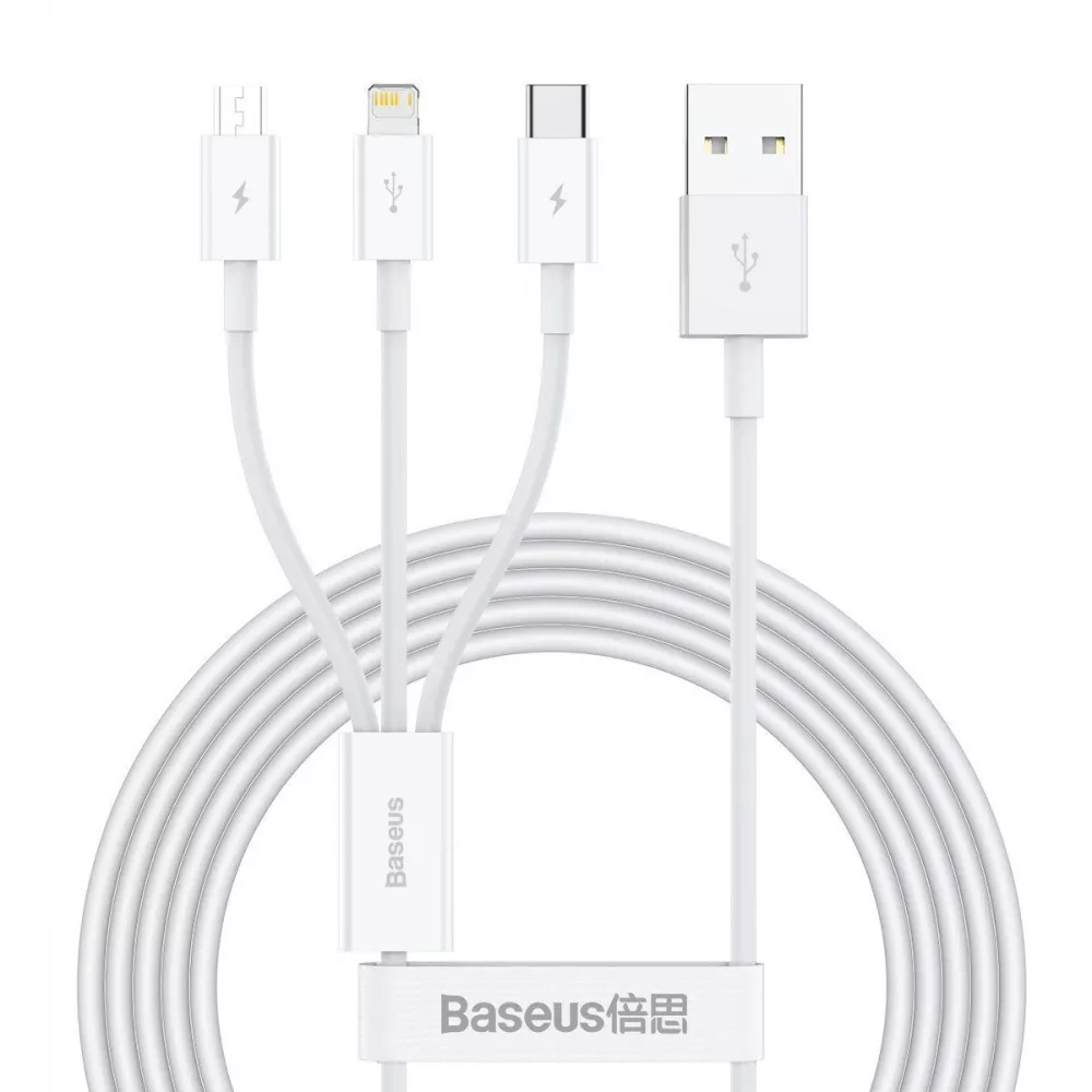 Кабель Baseus Superior Series Fast Charging 3в1 Micro USB + Lightning + Type-C 3,5A 1,5 м White (9724736) - фото 1