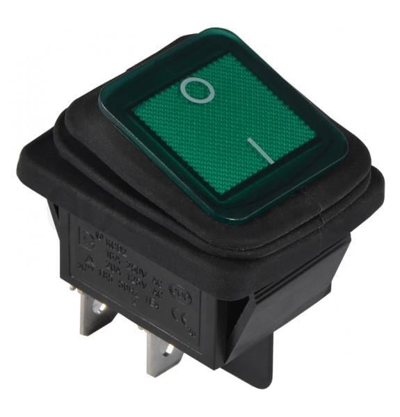 Переключатель одноклавишный АСКО-УКРЕМ KCD2-201WN GR/B с подсветкой и защитой Зеленый (27878753)