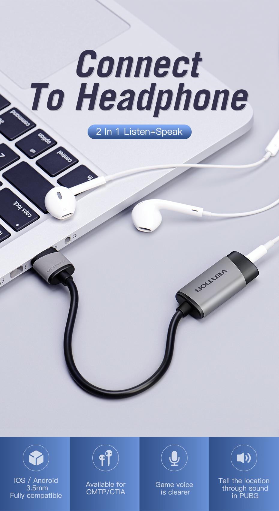 Звукова карта з підтримкою мікрофону Vention USB-3,5 мм minijack 16 біт/48 кГц TRRS AUX 2-піновий Сірий (CDJHB) - фото 3 Звукова карта з підтримкою мікрофону Vention USB-3,5 мм minijack 16 біт/48 кГц TRRS AUX 2-піновий Сірий (CDJHB) - фото 3