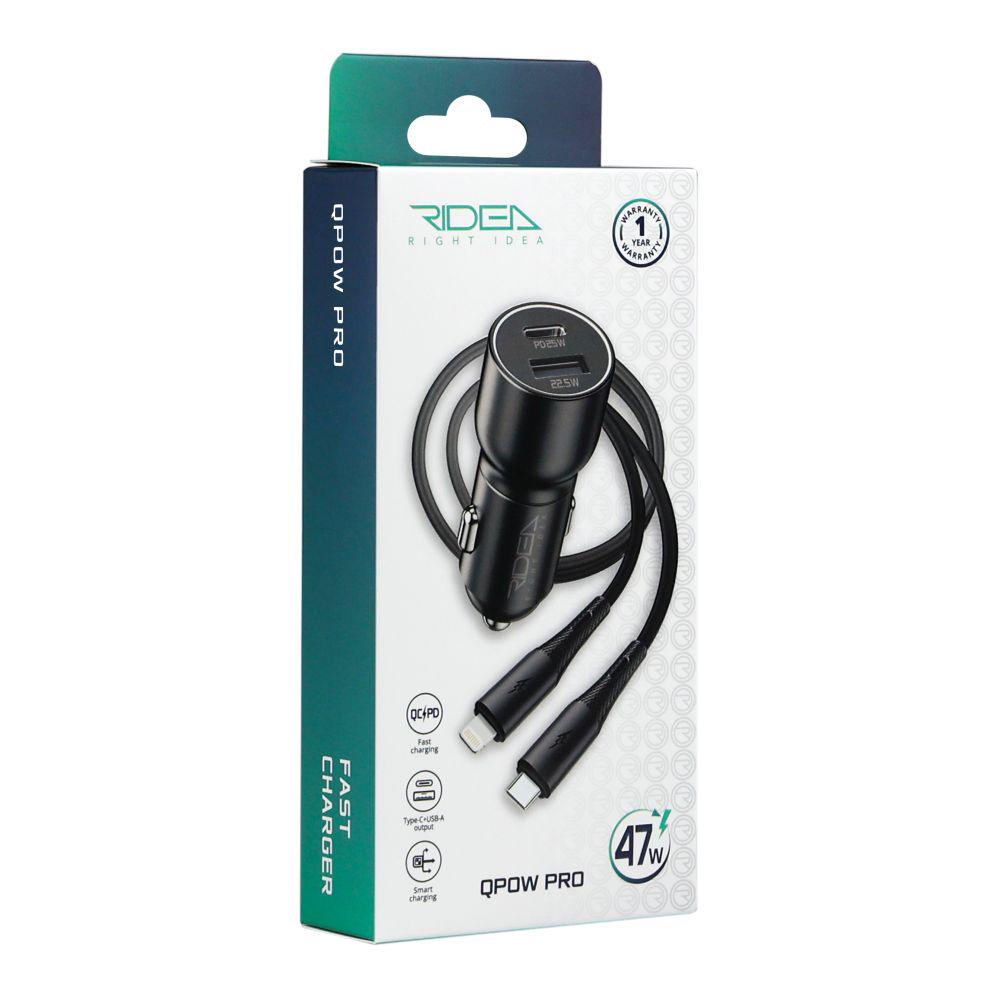 Зарядний пристрій автомобільний Ridea RCC-47115 QPow Pro 1USB/1USB-C PD/QC 47,W+Type-C to Lightning (27884465) - фото 2 Зарядний пристрій автомобільний Ridea RCC-47115 QPow Pro 1USB/1USB-C PD/QC 47,W+Type-C to Lightning (27884465) - фото 2