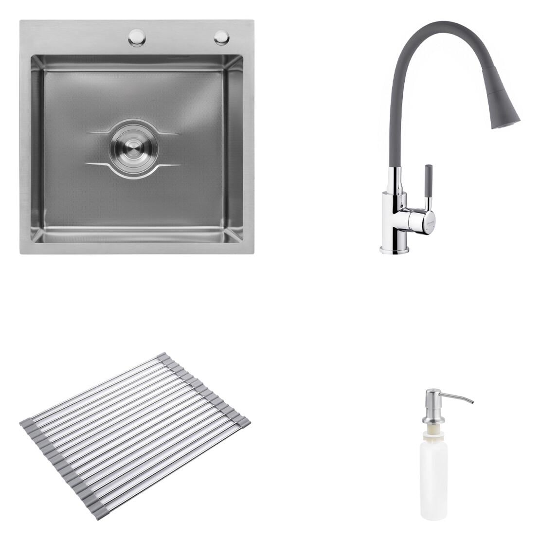Мойка для кухни Kroner Derby-5050HM Brush и сушка для посуды/смеситель и дозатор (CVS30137)