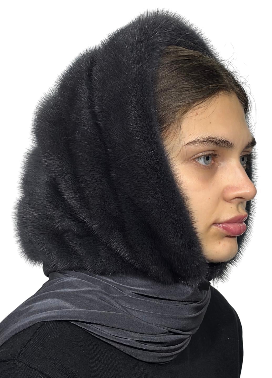 Женский платок из меха норки Меховой стиль Ракушка Темный ирис One size (002/P)