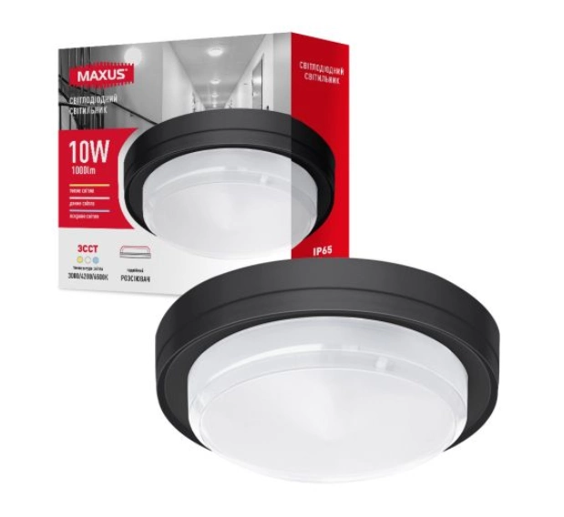 LED-свiтильник накладний Maxus Circle MBH BL 10W 3CCT IP65 Чорний (27551556)