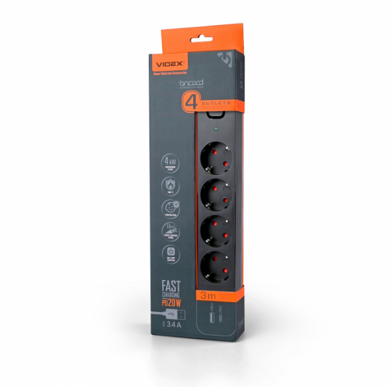 Удлинитель Videx ONCORD USB+USB-C 3.4А с кнопкой 3 м Черный (29436132) - фото 1 Удлинитель Videx ONCORD USB+USB-C 3.4А с кнопкой 3 м Черный (29436132) - фото 1