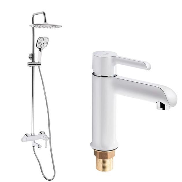 Набір змішувачів для ванни з виливом і тропічним душем Qtap Grand 1004 Білий (27919378)