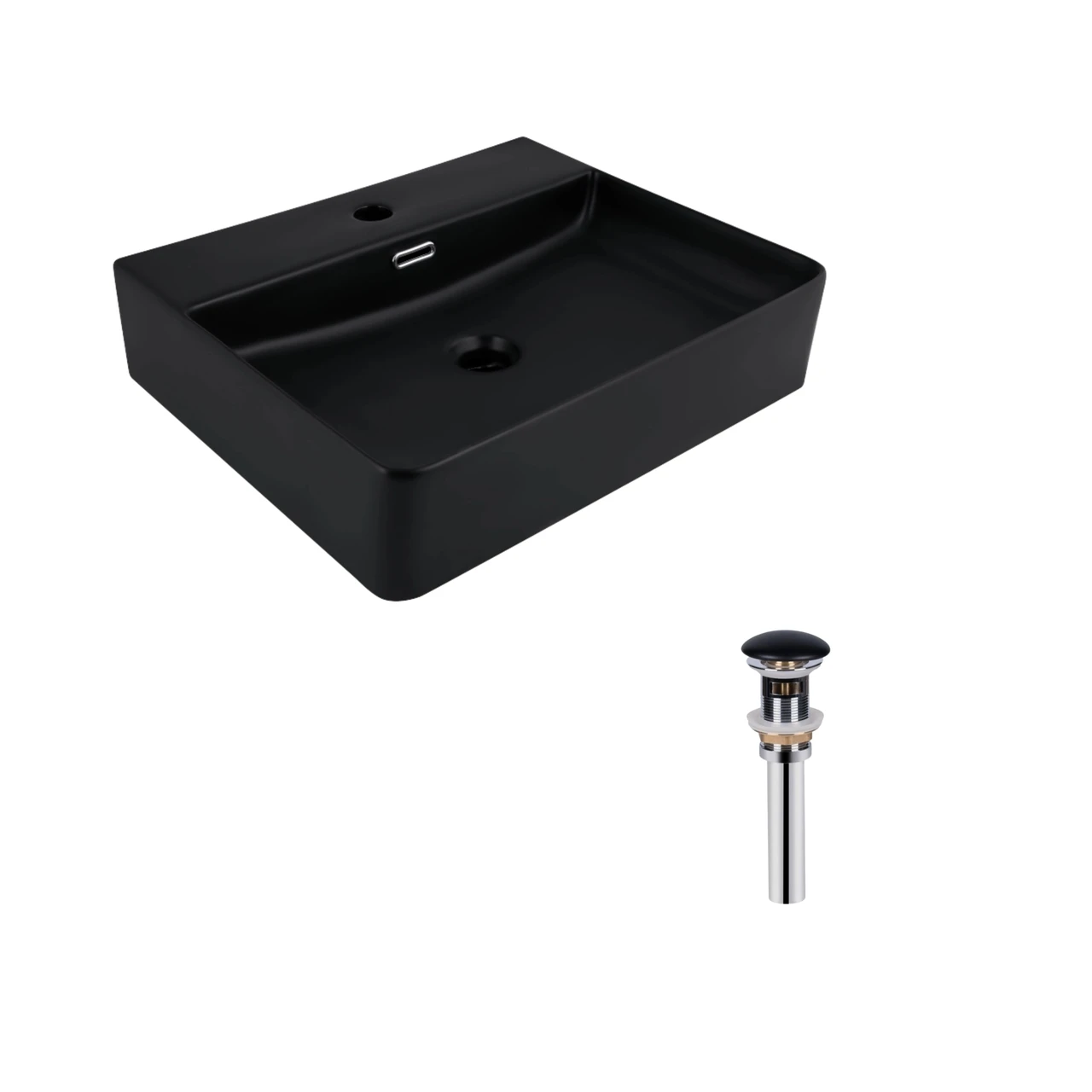 Комплект Qtap Nando LT раковина подвесная прямоугольная с донным клапаном PU03O 500x420x130 мм Matt Black (2611678620)