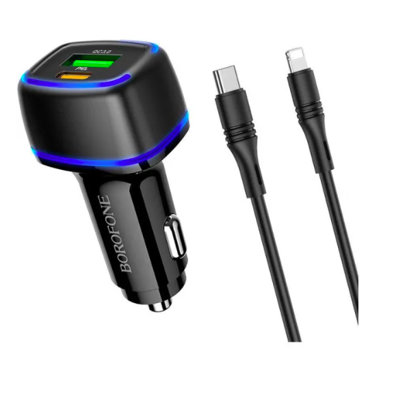 Зарядное устройство автомобильное Borofone BZ14A USB/Type-С/3A Lightning Black Зарядное устройство автомобильное Borofone BZ14A USB/Type-С/3A Lightning Black