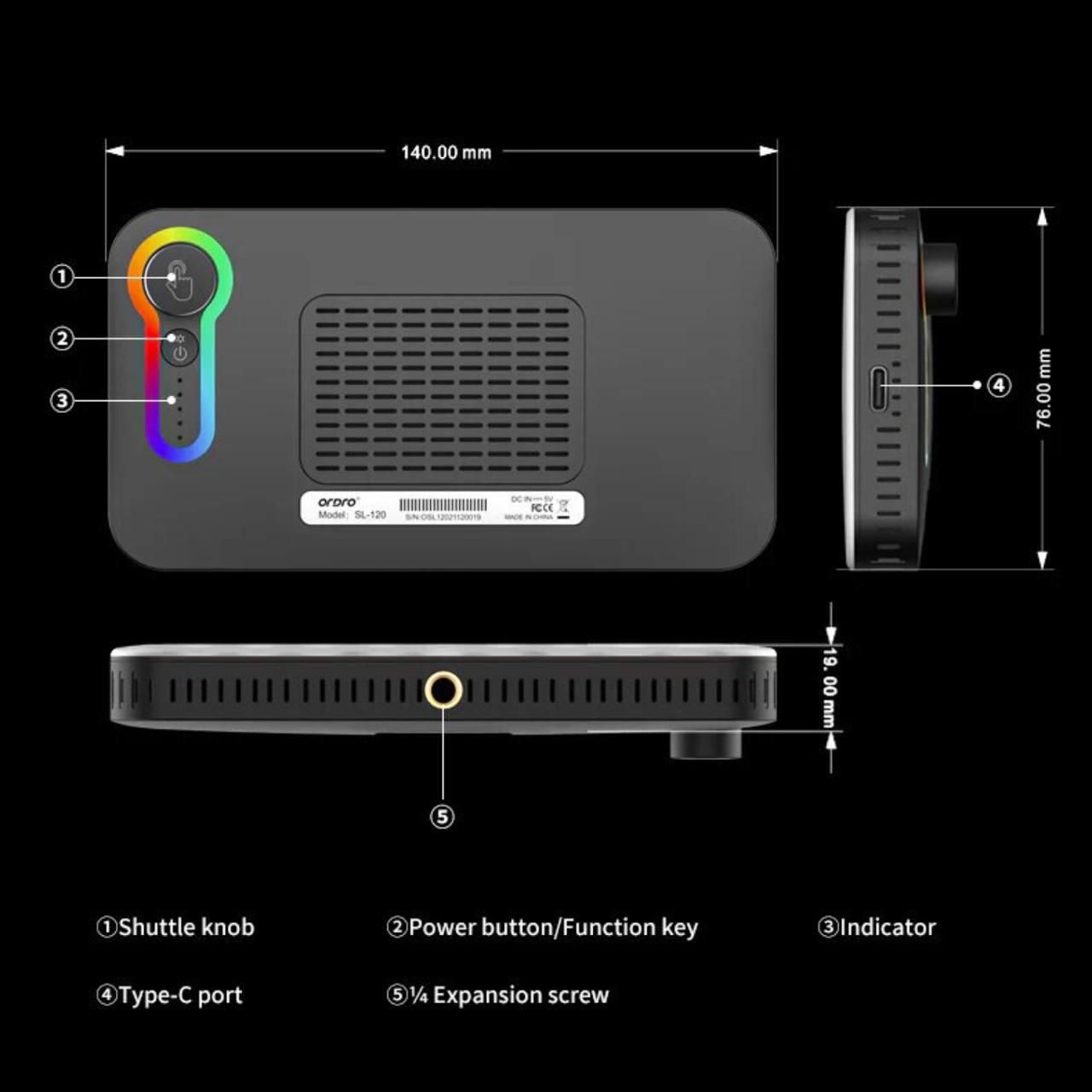 Свет накамерный RGB Ordro SL-120 8W 2500K-10000K CRI≥95 для фото и видео 3000 mAh (778281) - фото 6 Свет накамерный RGB Ordro SL-120 8W 2500K-10000K CRI≥95 для фото и видео 3000 mAh (778281) - фото 6