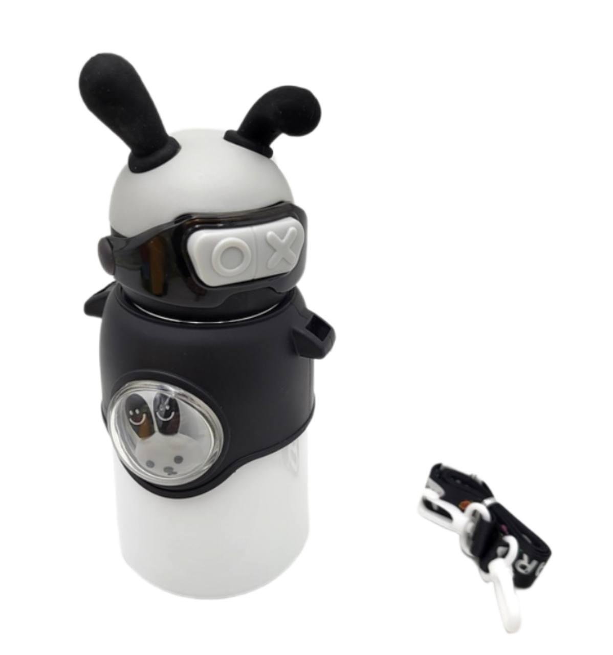 Термос детский с ремешком Зайчик 500 мл Черный (2386) - фото 1