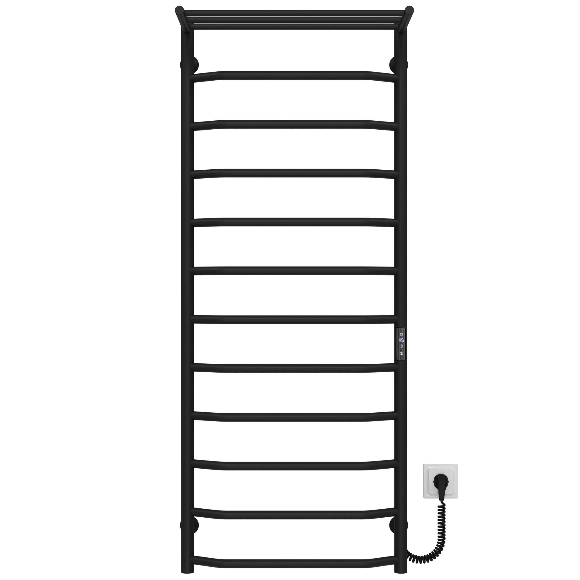 Полотенцесушитель электрический с полкой Deffi Трапеция П12 JD03 правое подключение нержавеющая сталь 500х1300 мм Черный (C.TP.130.50.12.E.B.R.1)