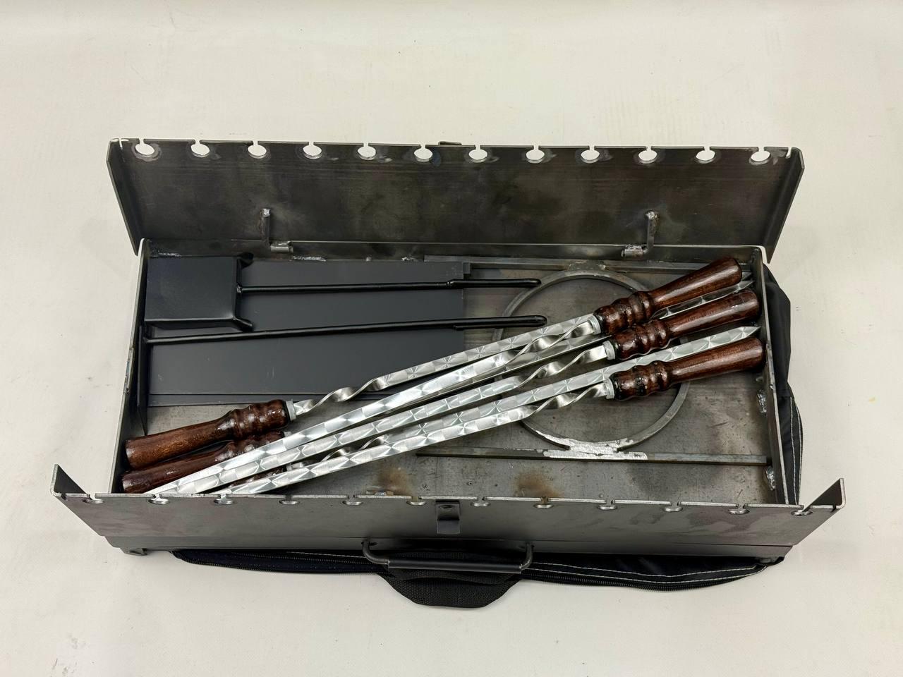 Мангал-валіза з нержавіючої сталі 3 мм з шампурами і підставкою під казан Чорний (21-10-MG-5066) - фото 2