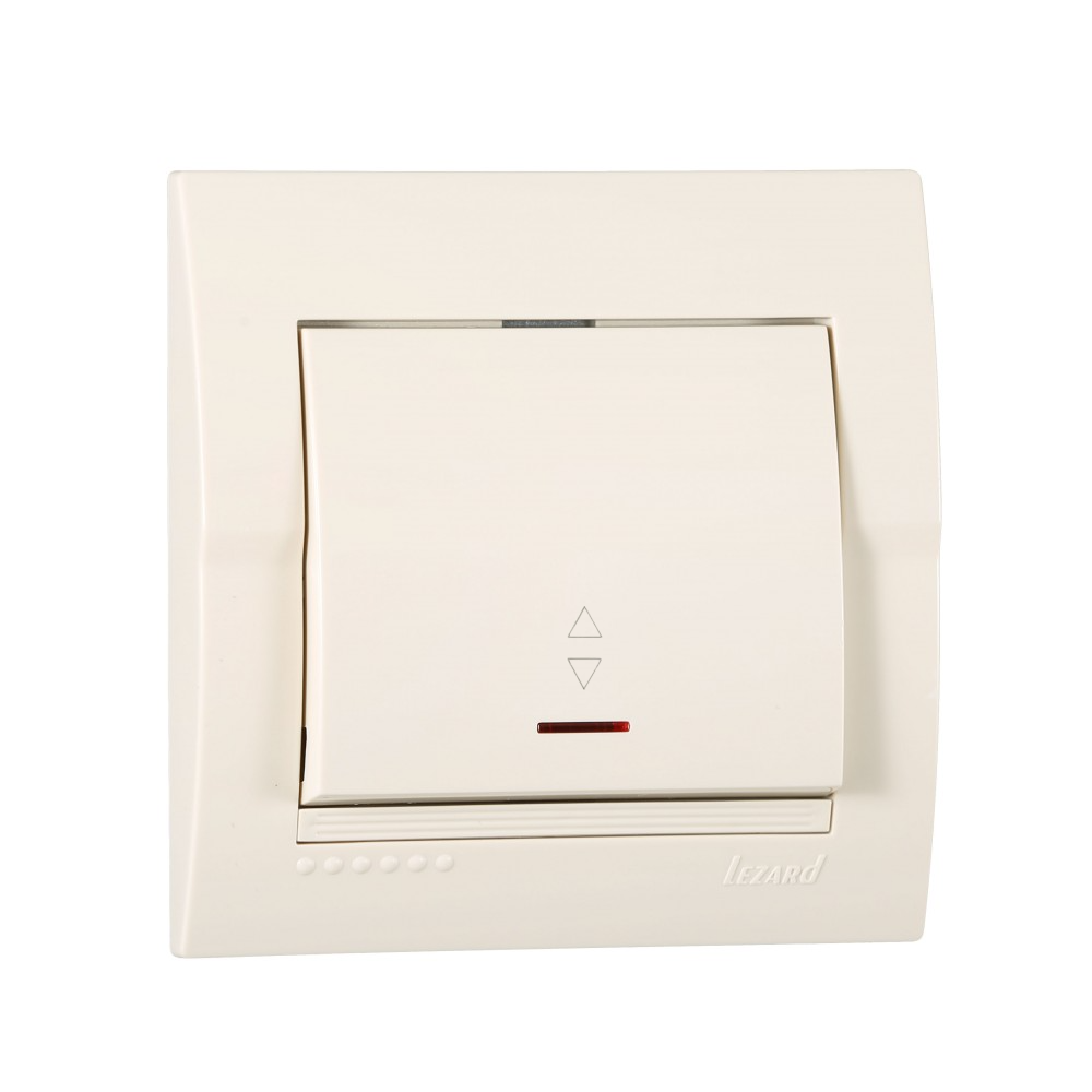 Выключатель Lezard Deriy 1-клавишный проходной с подсветкой Кремовой