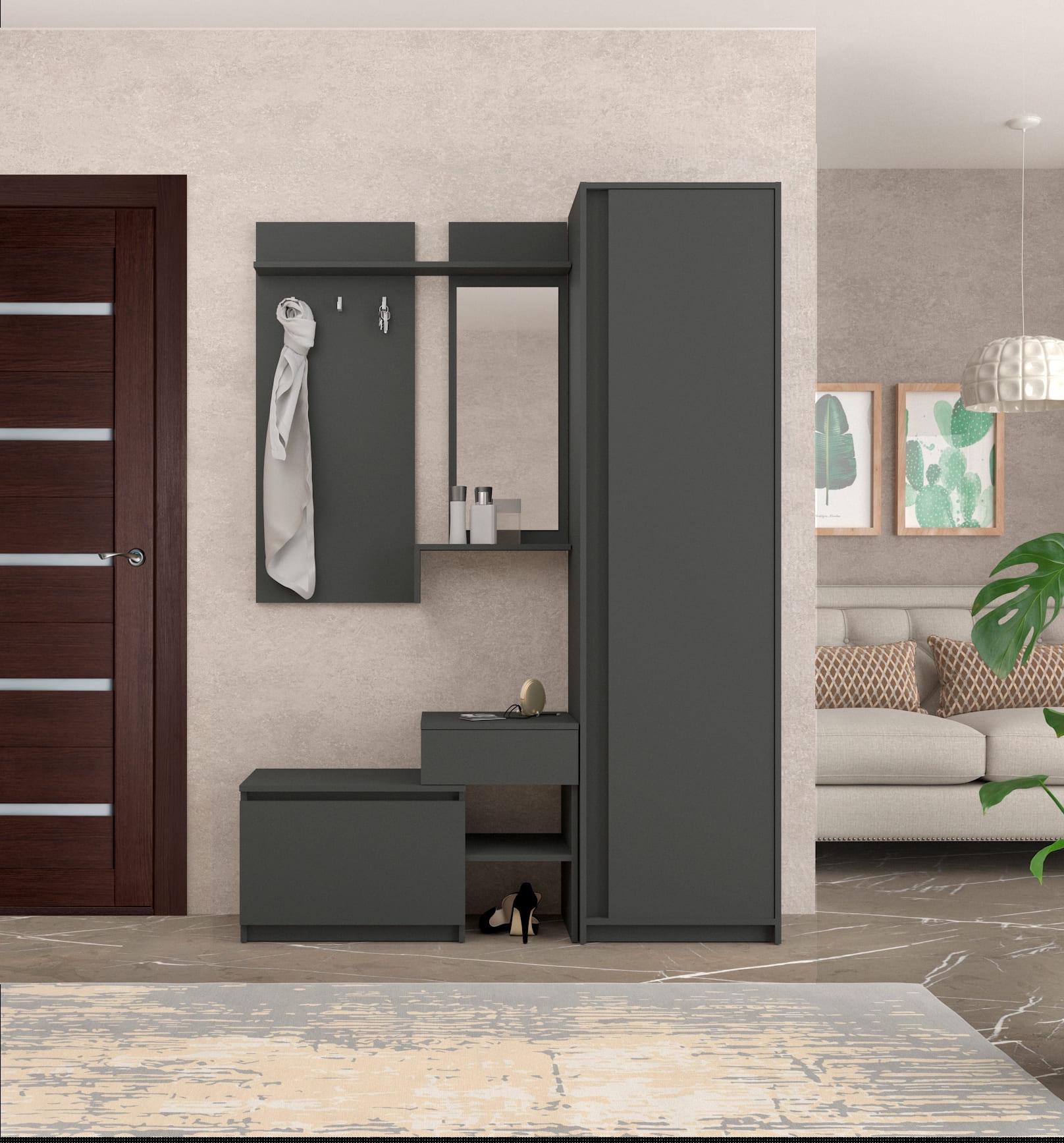 Прихожая современная в коридор Мастер Форм Брайт правосторонняя 1420х376х2000 мм Антрацитовый (20724)