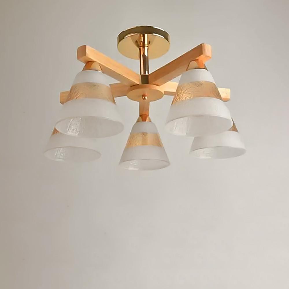 Люстра стельова Light House SH-19189/5 FG 560х560х260 мм E27х5 з деревом Білий/Золотистий/Янтарний (78482)
