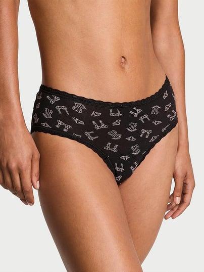 Трусики женские Victoria's Secret Cotton Lace-Waist Cheeky S Черный (26512788972)