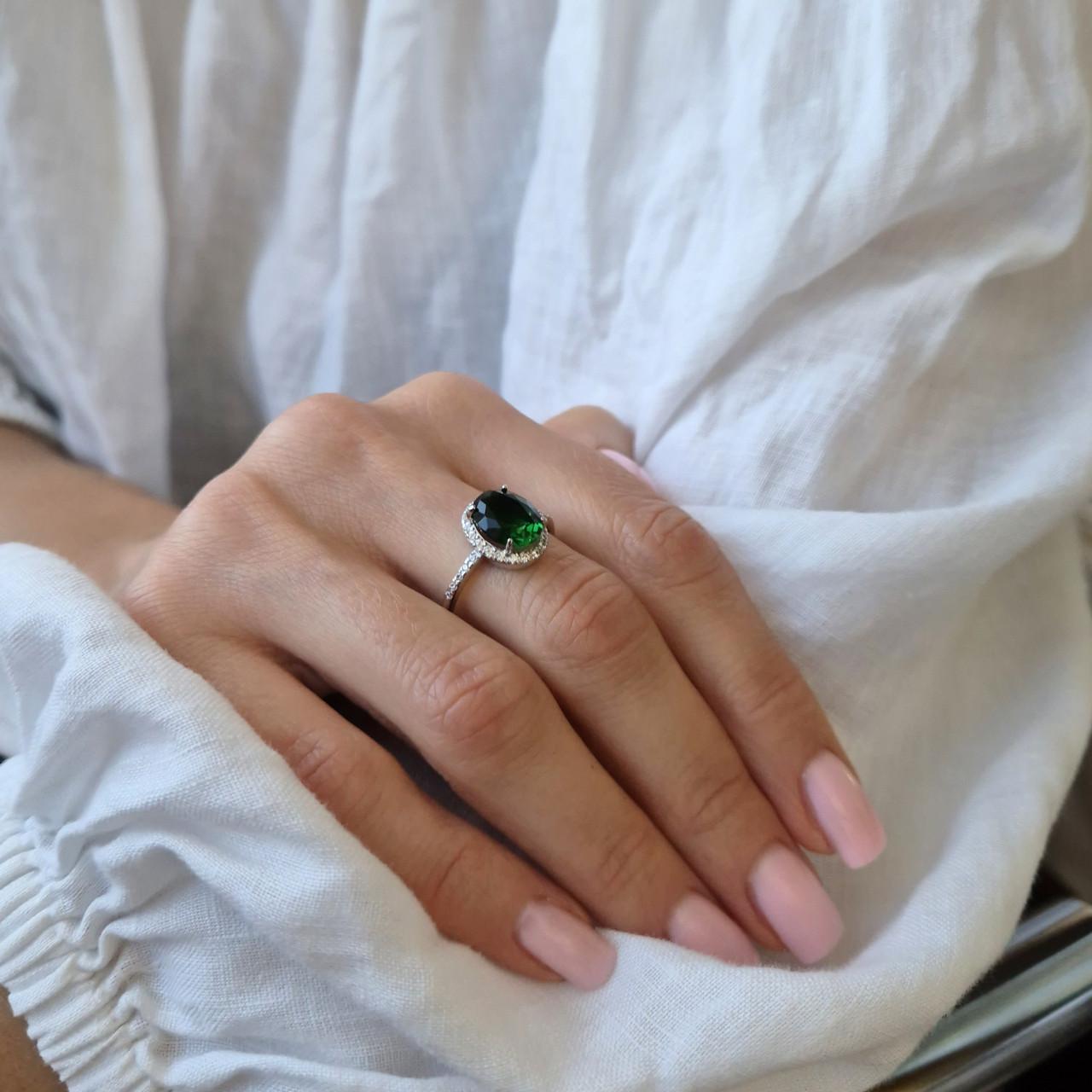 Срібна каблучка з зеленим каменем р. 18 925 проби родоване 2,43 г (81044з) - фото 7 Срібна каблучка з зеленим каменем р. 18 925 проби родоване 2,43 г (81044з) - фото 7