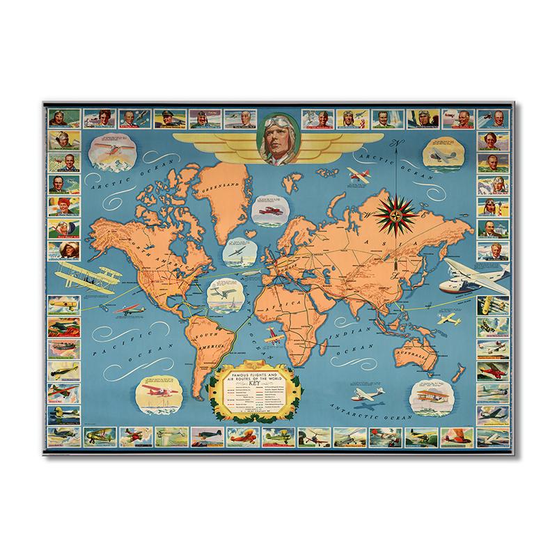 Винтажная карта Рейсы авиамаршруты мира 1 модуль 60x90 см