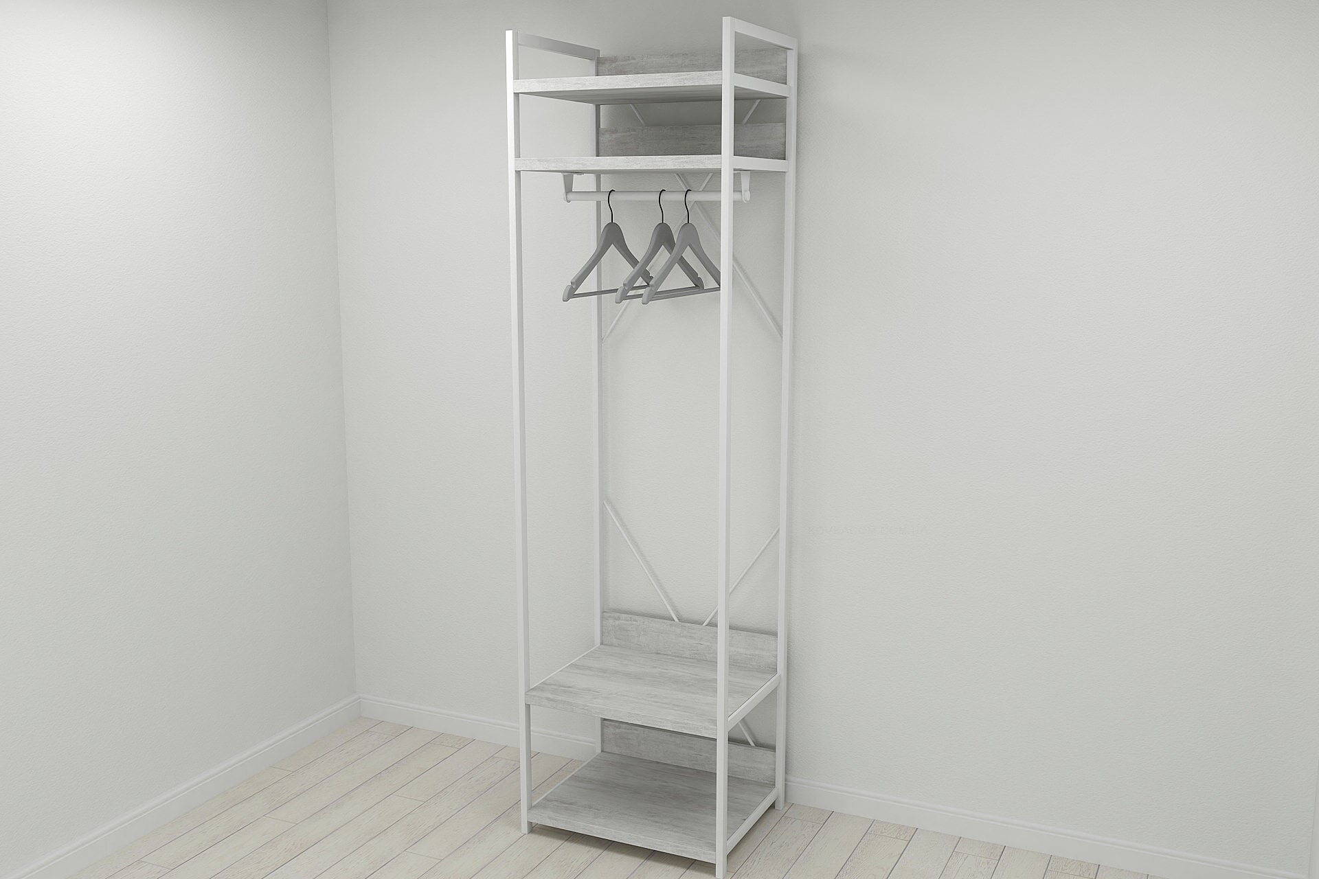 Шафа-гардероб Ferrum-decor Конект Уні секція 2 серії метал/ДСП 32 мм 220x60x50 см Білий/Бетон (FRD-106896)