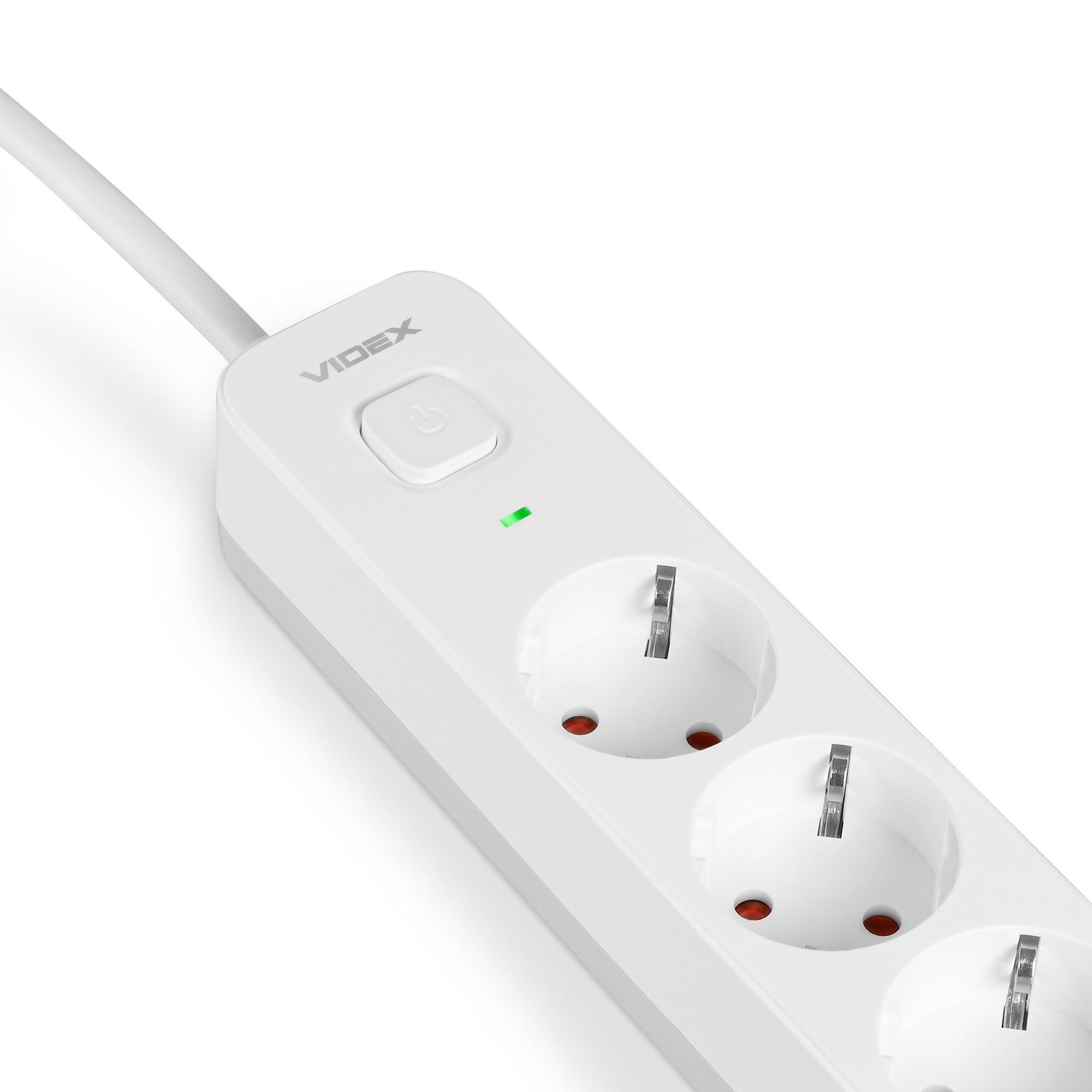 Подовжувач Videx ONCORD 5 гнізд із заземленням/кнопкою/шторками 3 м Білий (VF-PD53G-W) - фото 4