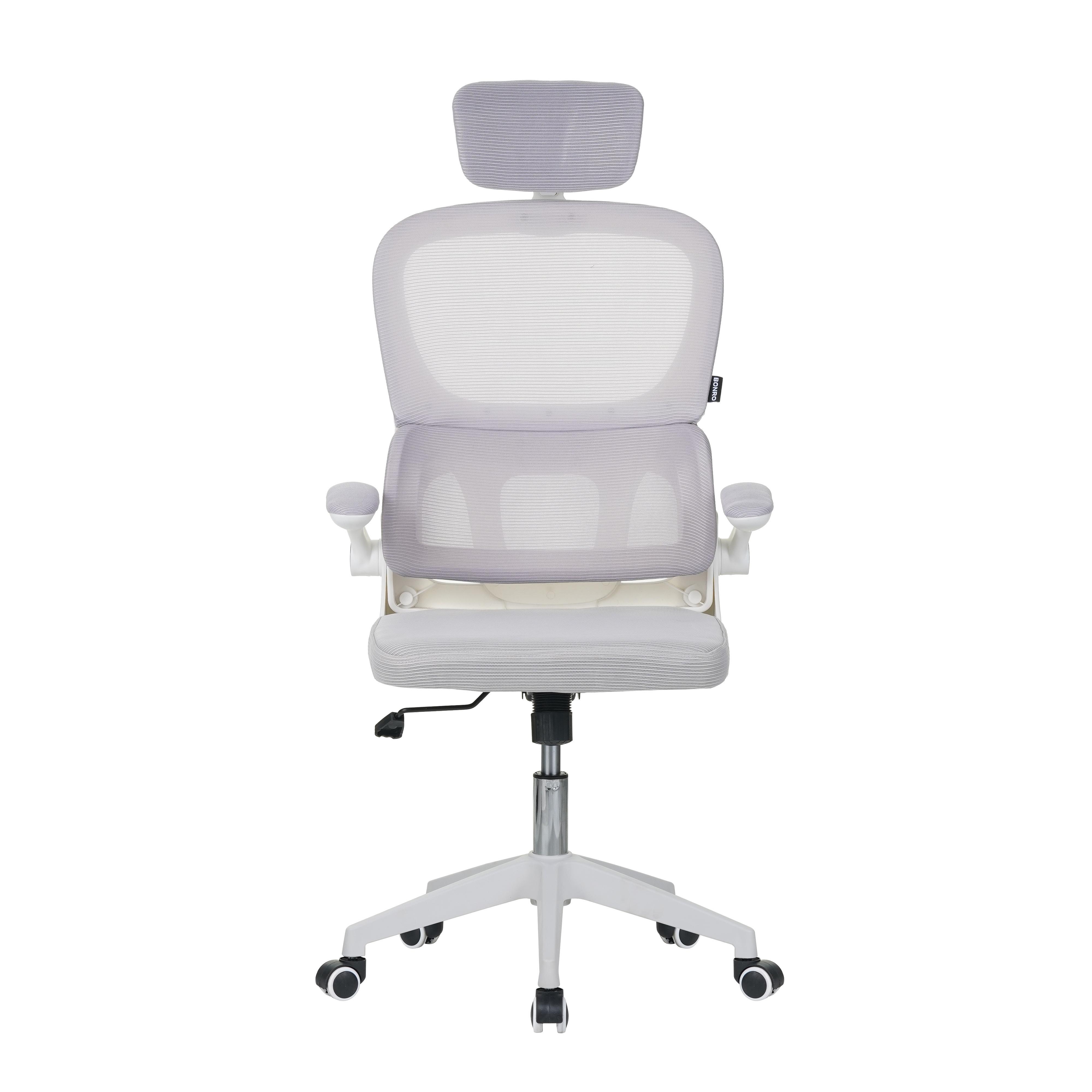 Кресло офисное на колесах с подголовником Bonro B-122 Бело-серый (5232) - фото 2 Кресло офисное на колесах с подголовником Bonro B-122 Бело-серый (5232) - фото 2
