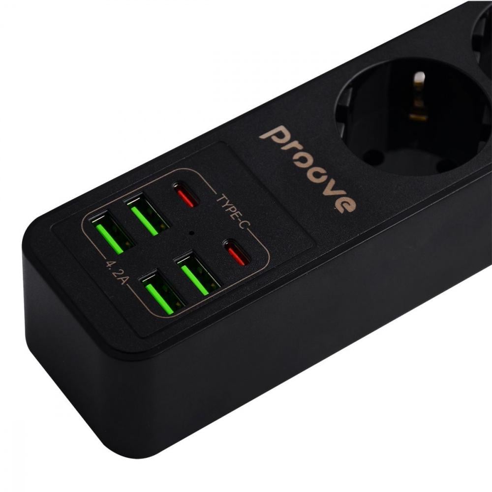 Сетевой фильтр Proove Power Socket P-03 3 розетки/4 USB/2 Type-C 2 м Черный (39683) - фото 5 Сетевой фильтр Proove Power Socket P-03 3 розетки/4 USB/2 Type-C 2 м Черный (39683) - фото 5