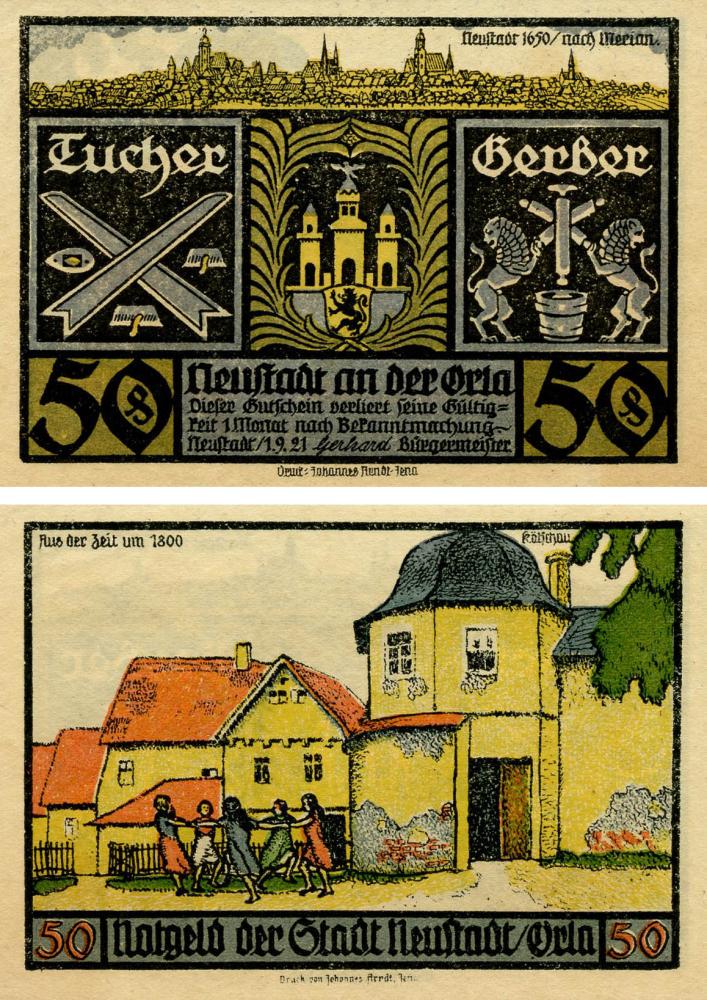 Коллекционная банкнота Германия Нотгельд 50 пфеннигов 1921 F-VF Нойштадт Разновидность 5 (Б18787)