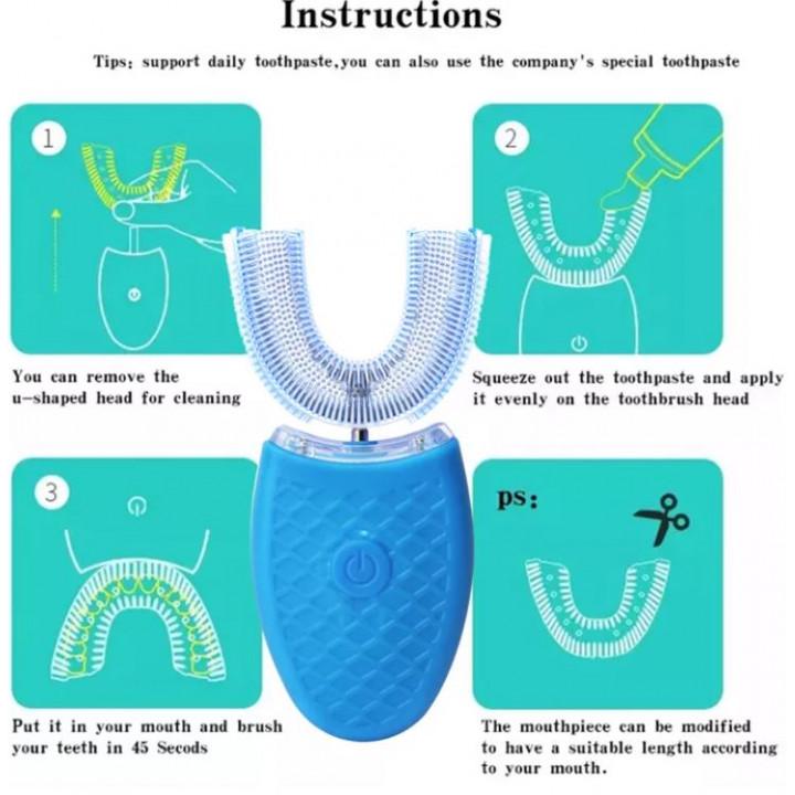 Зубная щетка автоматическая/ультразвуковая/электрическая Whitening U-образная с автоматической стерилизацией Голубой - фото 7