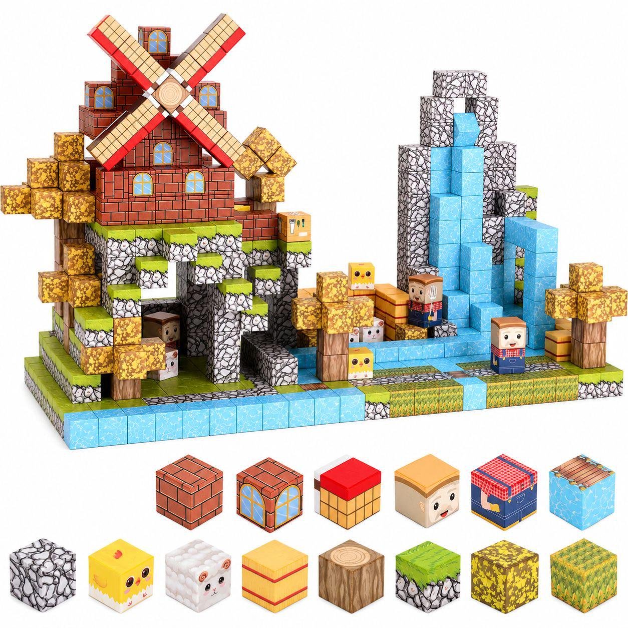 Конструктор магнитный Minecraft мельница и Горный Водопад 100 дет. (BT114)
