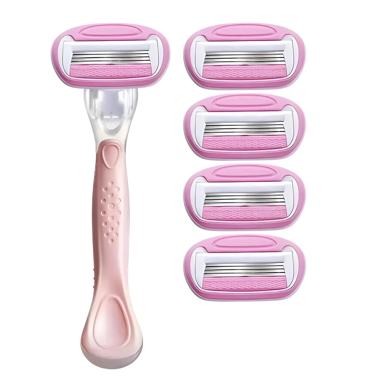 Набор для бритья с ручкой и 5 сменными лезвиями Розовый (2589305066)