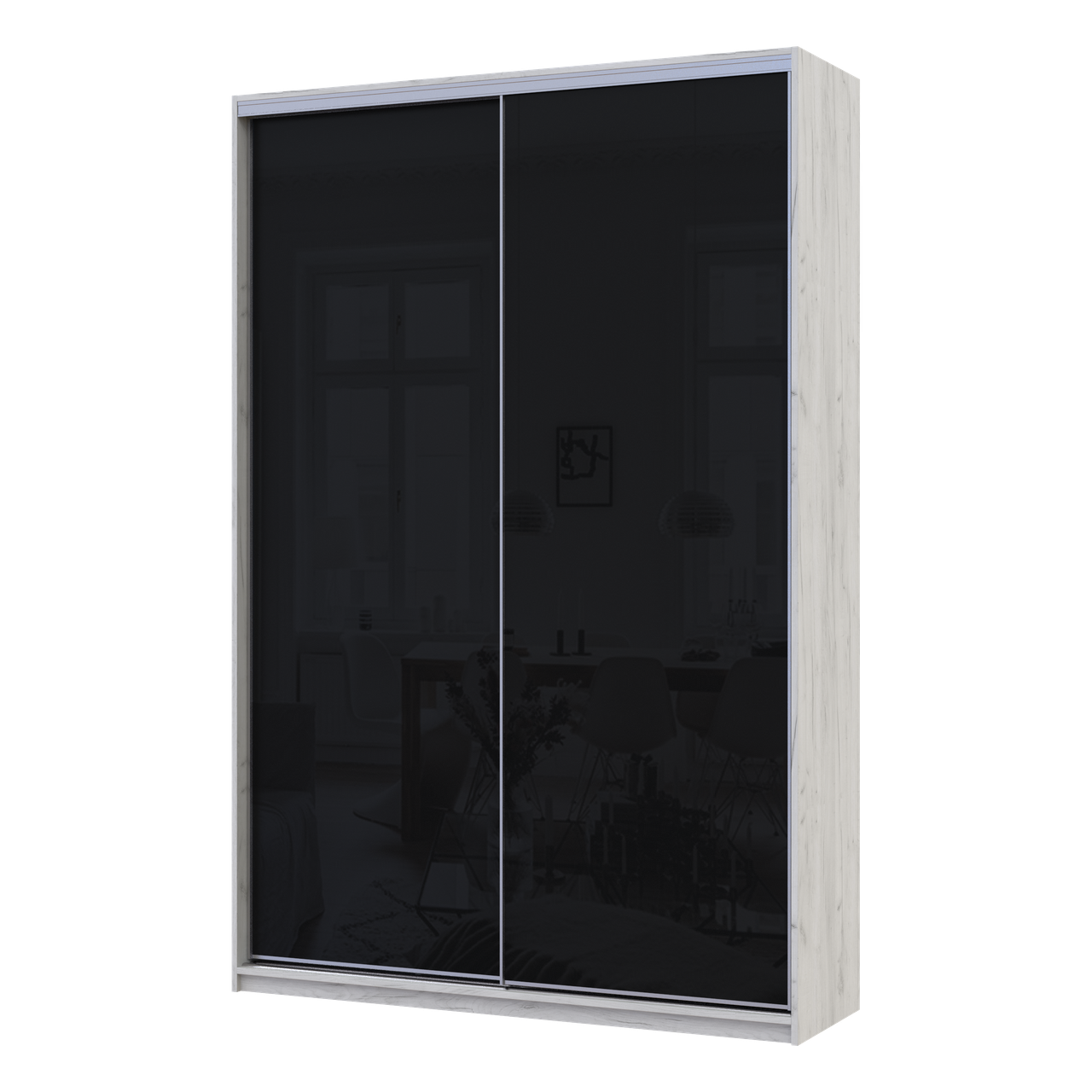 Шафа-купе Сіті Лайт Слім 150х45х225 см Біле Дерево/Чорне скло (44900300)