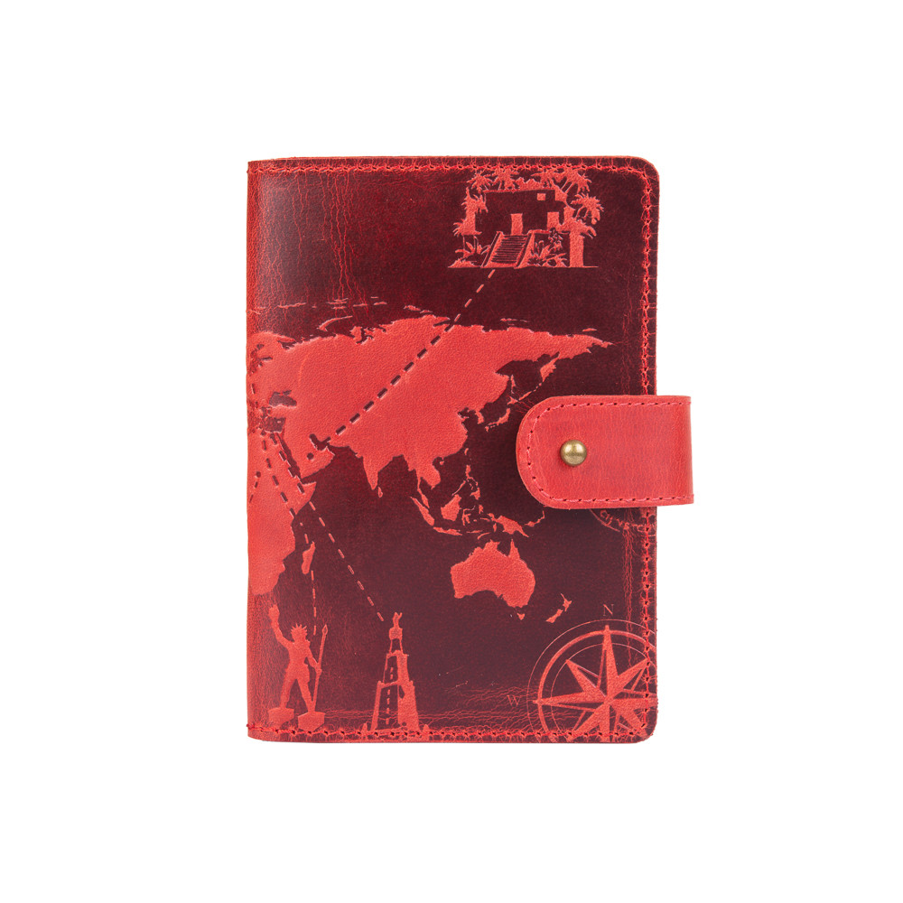 Портмоне HiArt 7 Wonders of The World PB-03S/1 Shabby Red Berry из натуральной кожи для паспорта/ID документов Красный (PB-03S/1-S18-1440-T002)