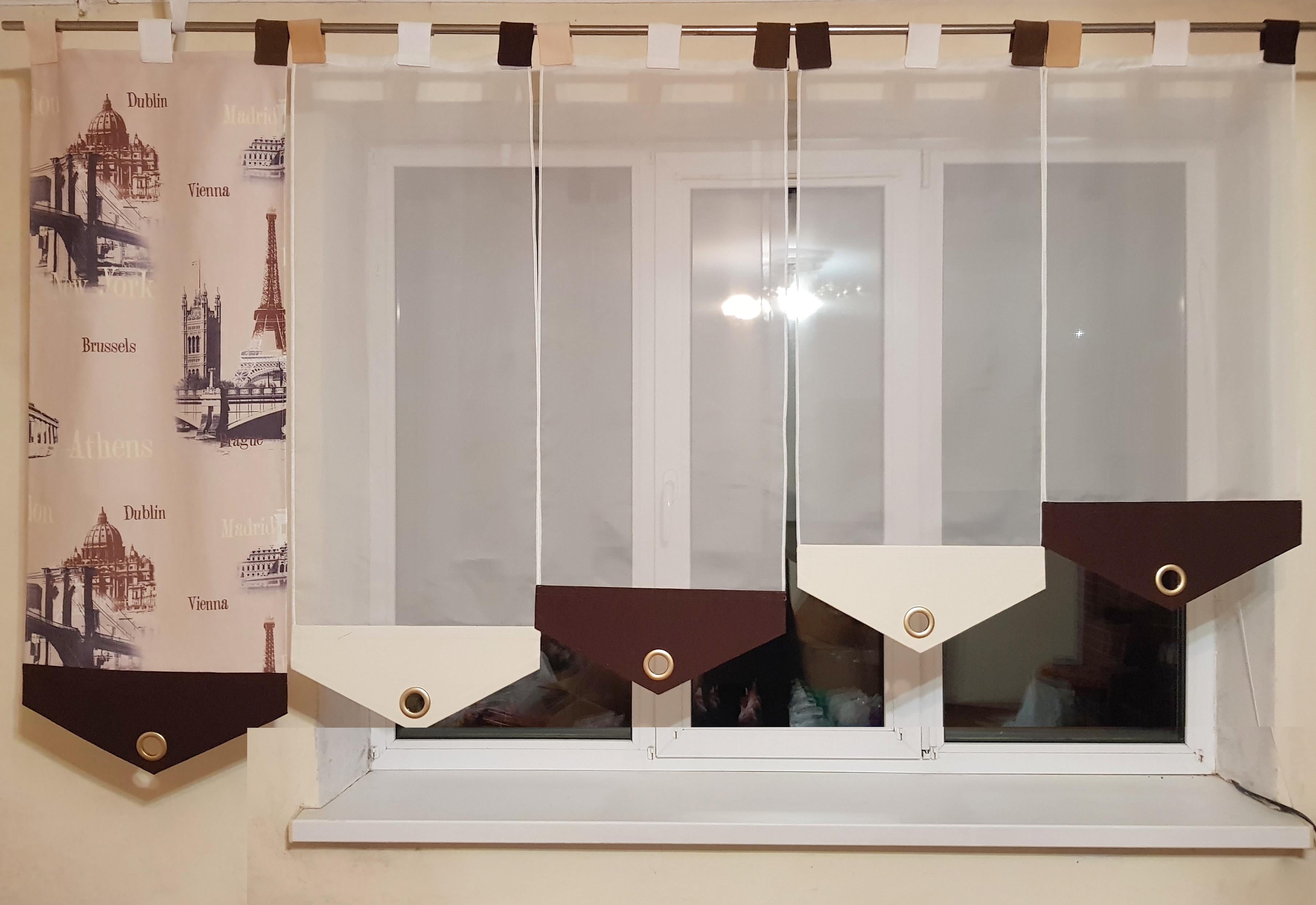 Комплект панельных занавесок на петлях Firanka Столицы Стран 5 шт. карниз 200 см Коричневый с бежевым (71_2п)