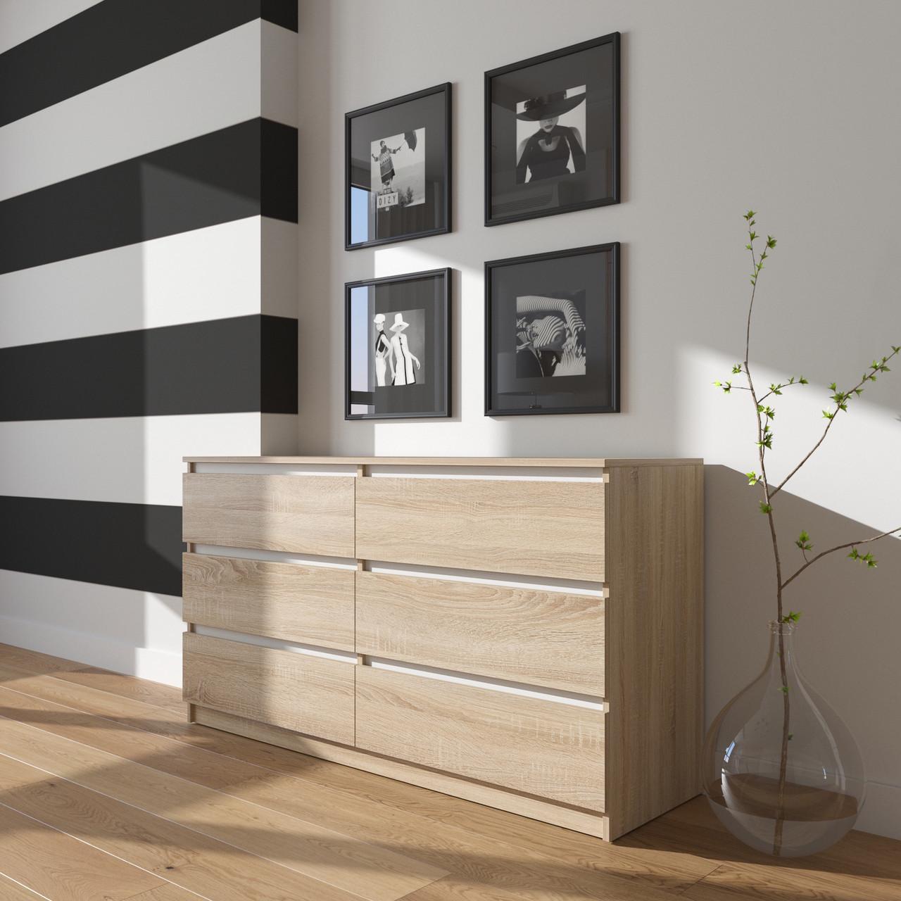 Комод з шухлядами Вайс R-7 140х40х75 см Дуб Сонома/Білі планки (30398202) - фото 1 Комод з шухлядами Вайс R-7 140х40х75 см Дуб Сонома/Білі планки (30398202) - фото 1