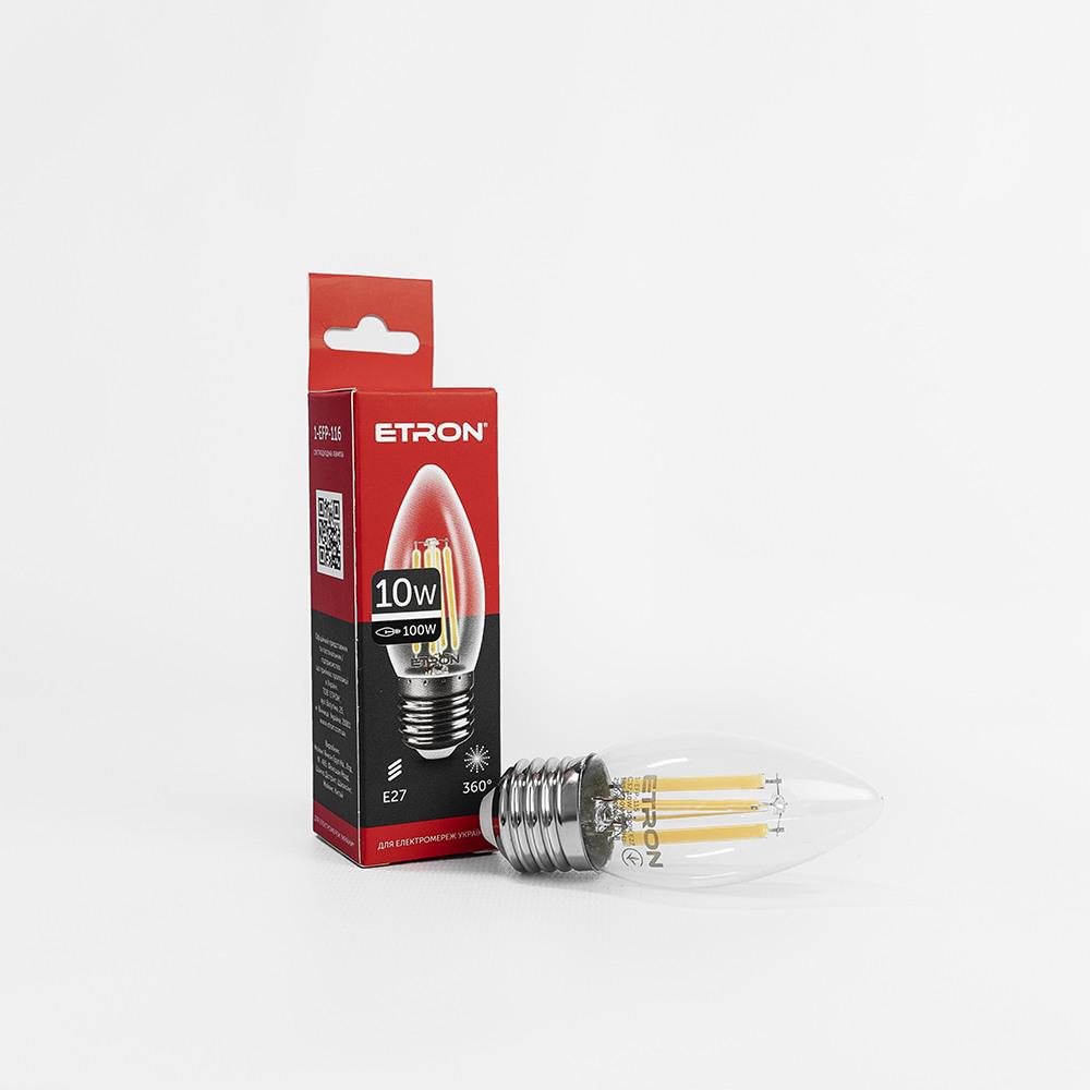 Лампа LED ETRON Filament С37 E27 10W 4200K прозрачное стекло (1-EFP-116)