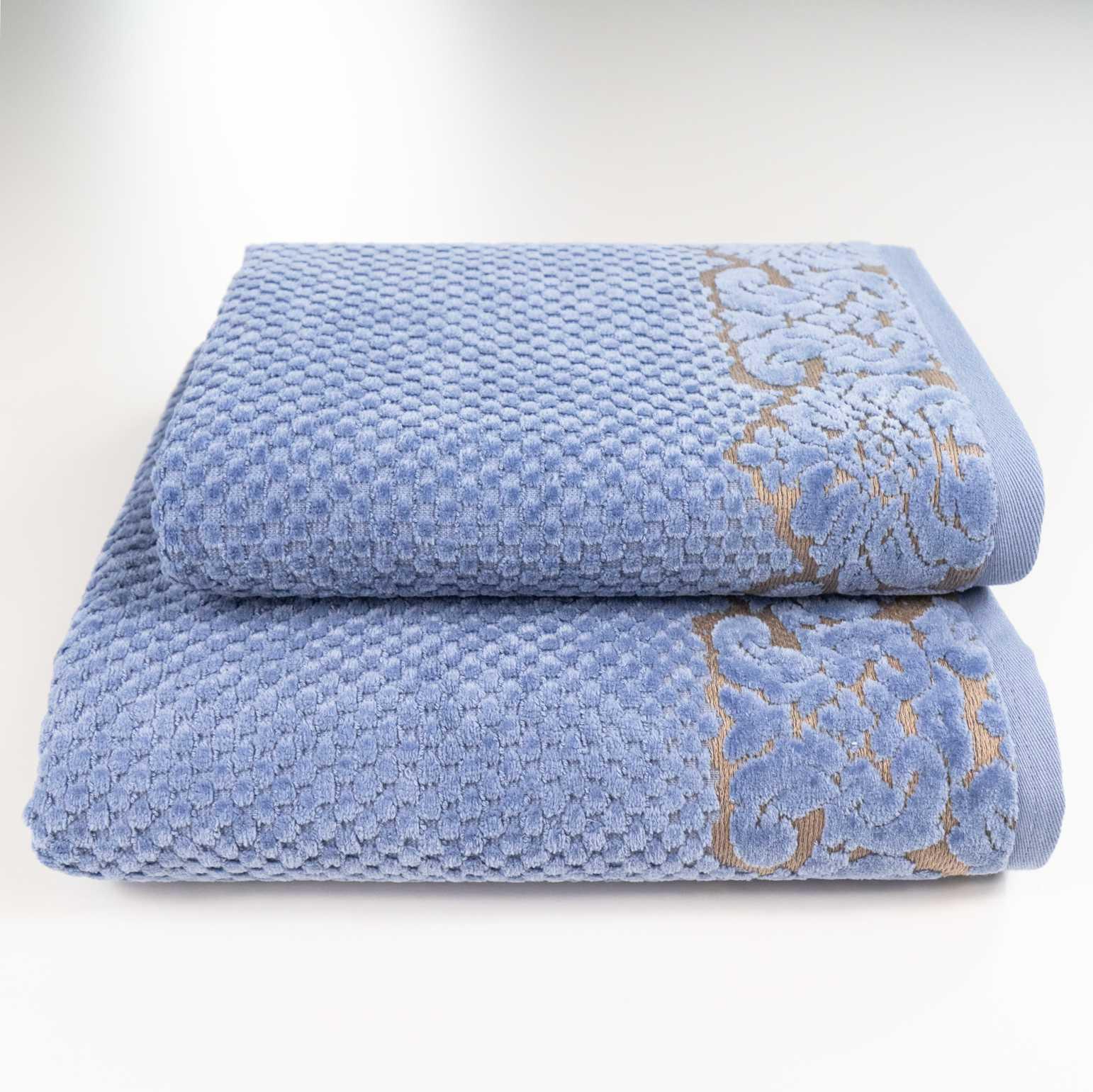 Набор полотенец Damask жаккардовое с велюром 2 шт. 50x90 см/70x140 см Синий (550-dv-k2-blue)