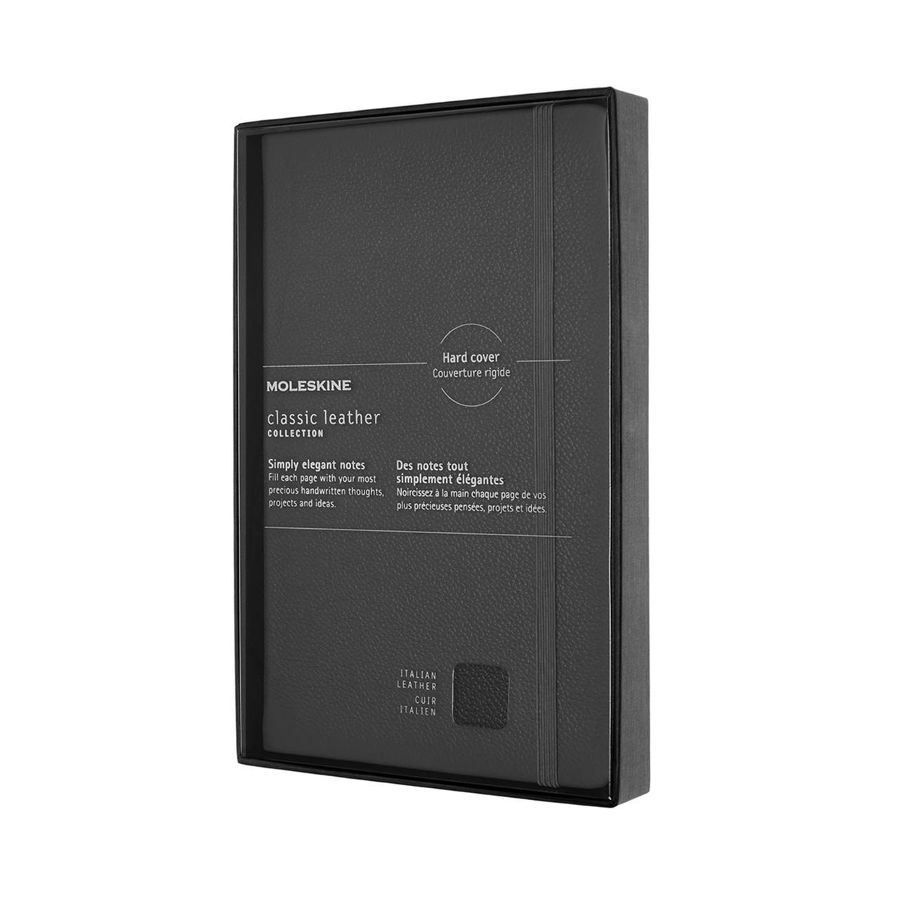 Блокнот Moleskine Leather середній 13х21 см в лінійку з боксом Чорний