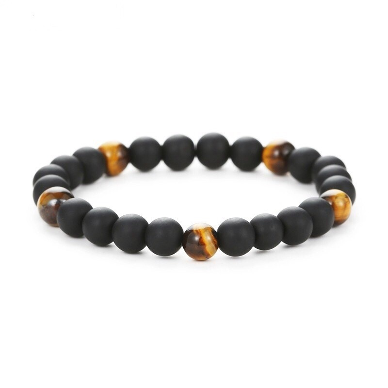 Браслет із шунгіту та тигрового ока р. 21 Чорний/Коричневий (80024)