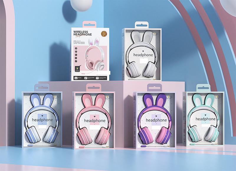 Наушники беспроводные Bluetooth KE-01 с ушками кролика Фиолетовый (26389226) - фото 8