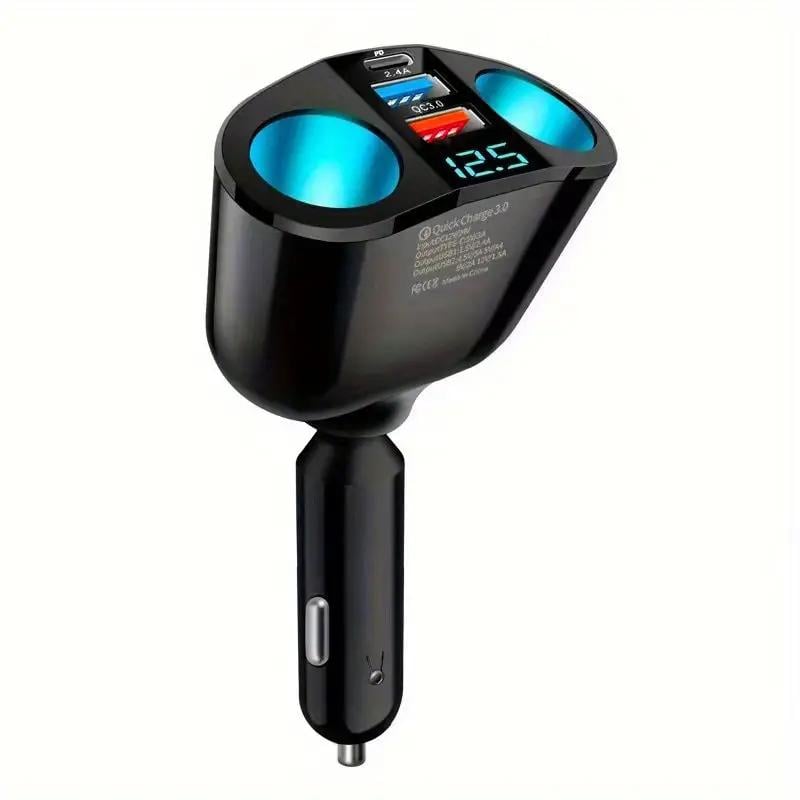 Зарядний пристрій автомобільний AUBESS 2хUSB Type-C з вольтметром та роздвоювачем прикурювача 20W 12-24V (33143992)